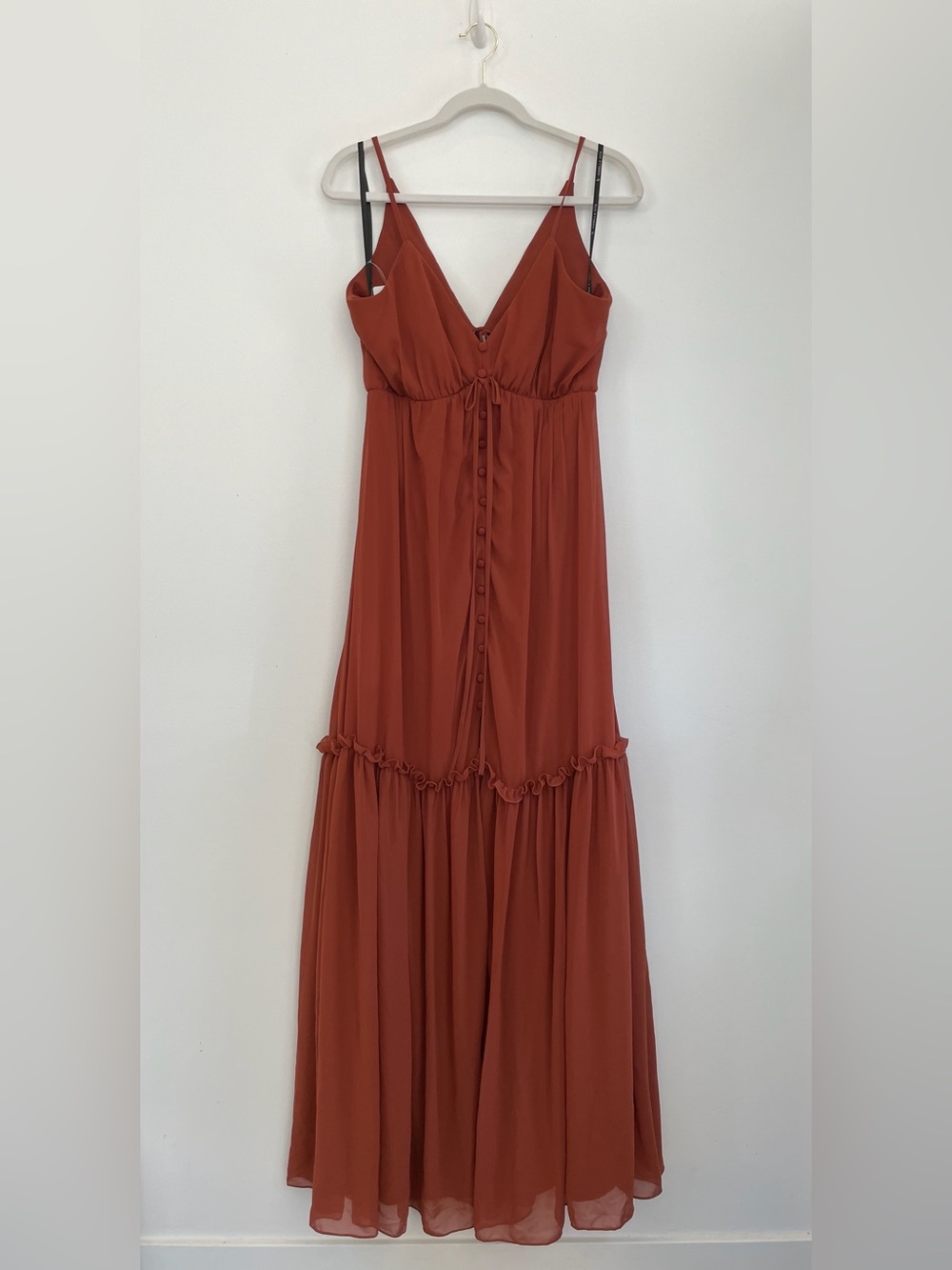 Sorella Vita Rust Red Maxi Dress with Button Front and Ruffle Hem